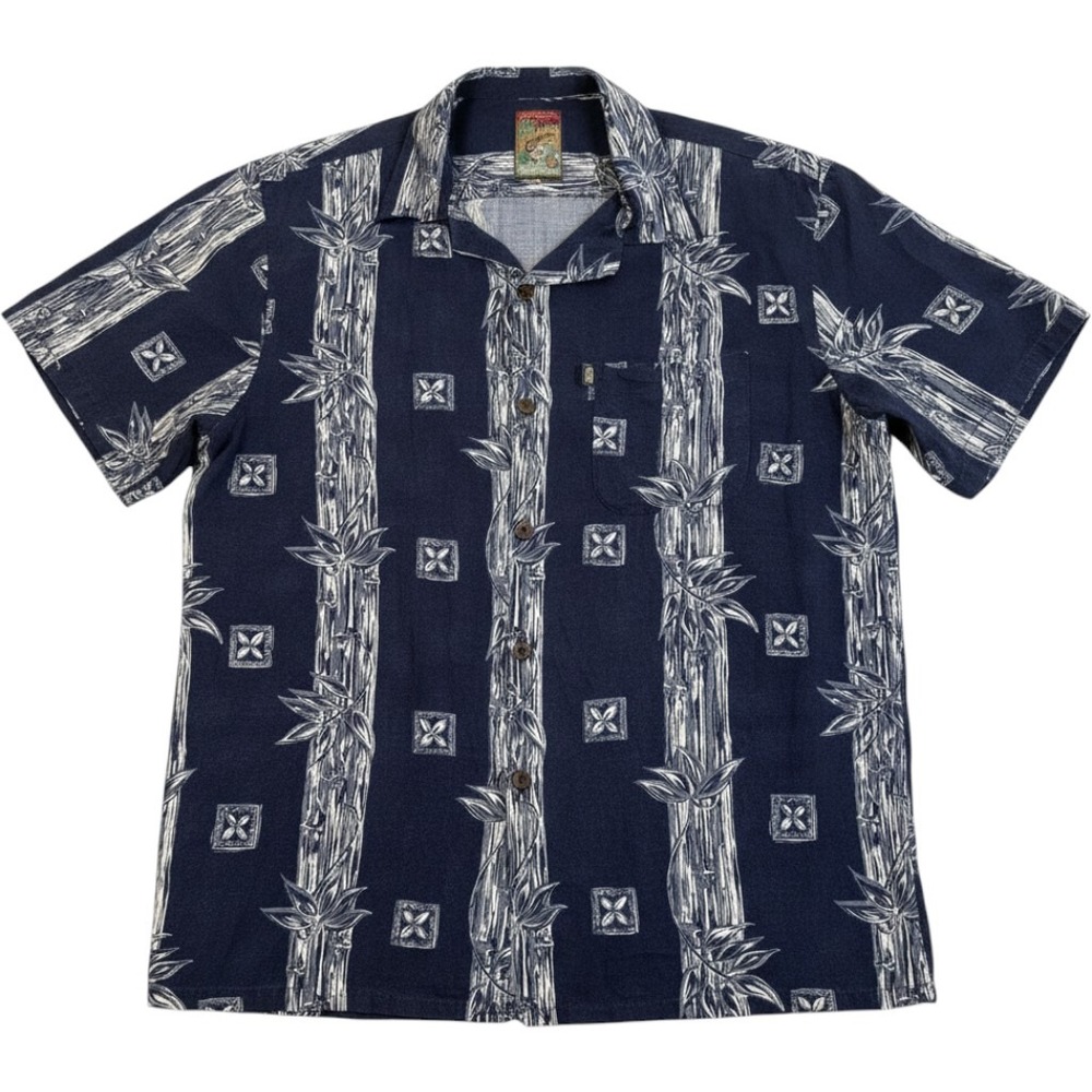Vintage Pineapple Connection Camp Shirt Men XL Navy Blue Tropical Rayon Hawaiian